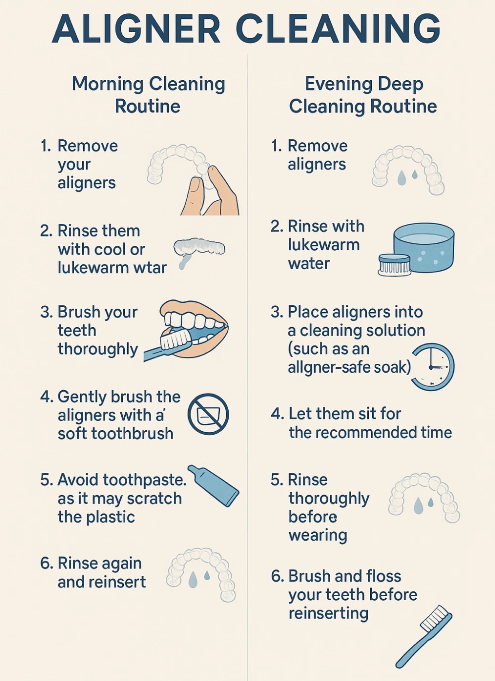 Step-by-step infographic - Nunyara Dental Step-by-step infographic showing aligner cleaning.